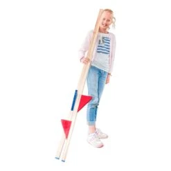 Stelten Houten Rood/Blauw -Buitenspeelgoed Winkel Stelten hout blank met gekleude voetsteunen