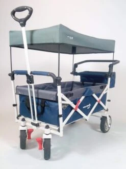 Active Outdoor Bolderkar Blauw Incl. Zonnedak, Extra Bagagetas En Extension. -Buitenspeelgoed Winkel bolderwagen active outdoor wagon blauw trekstang voor